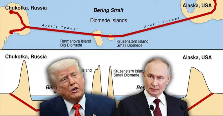 প্রস্তাবিত টানেলের চিত্র, ডোনাল্ড ট্রাম্প, ভ্লাদিমির পুতিন